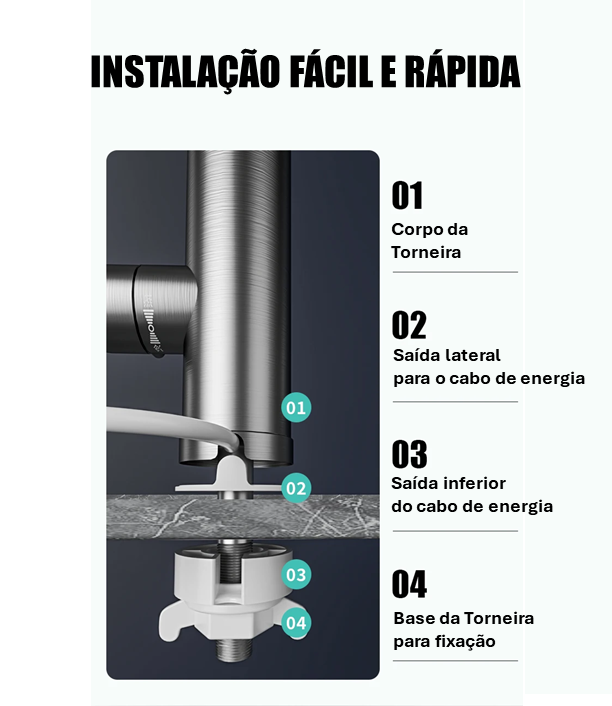 Torneira Elétrica 3400W - Display Digital - Aço Inoxidável 220V