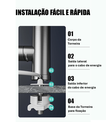 Torneira Elétrica 3400W - Display Digital - Aço Inoxidável 220V